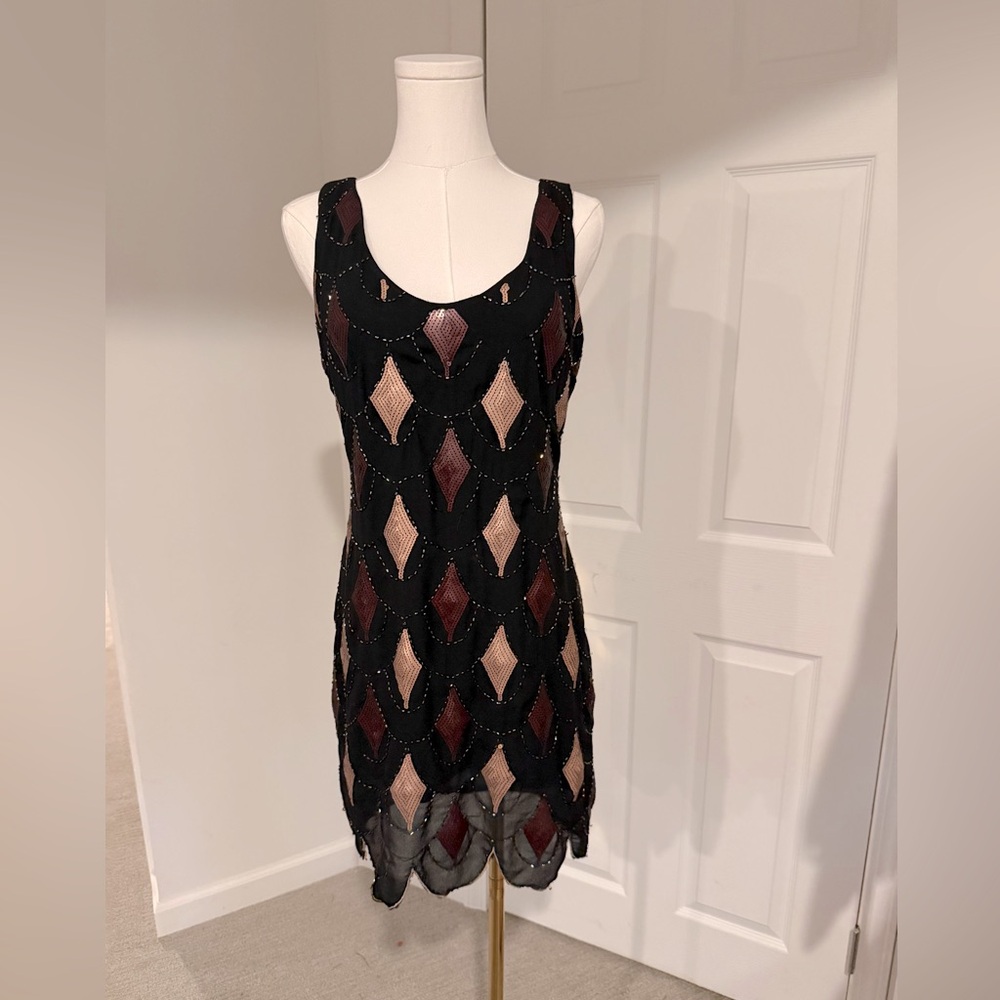 Vintage 1960s Hand-Beaded Sequined Shift Dress - Size S